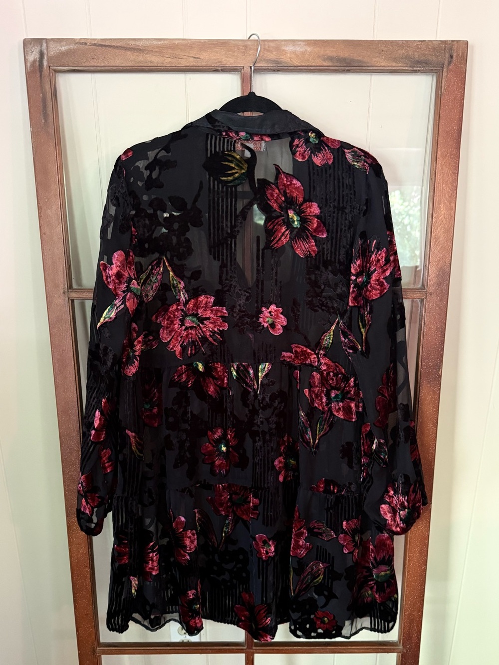 All About Her Black Burnout Velvet Floral Tunic Mini Dress Boho Romantic - M - Picture 7 of 7